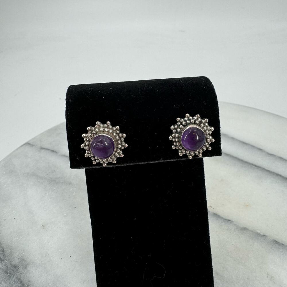 Sterling Silver Amethyst Stud Earrings View 4